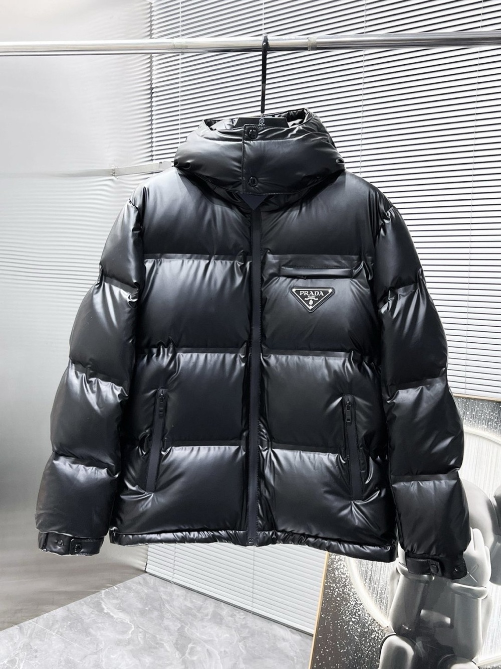 Prada Shiny Black Quilted Hooded Puffer Jacket